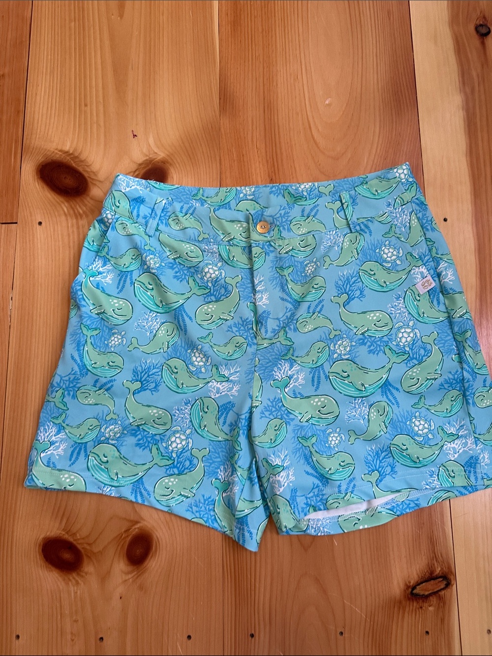 Simply Southern Aqua Whale-Print Women’s Bermuda Shorts